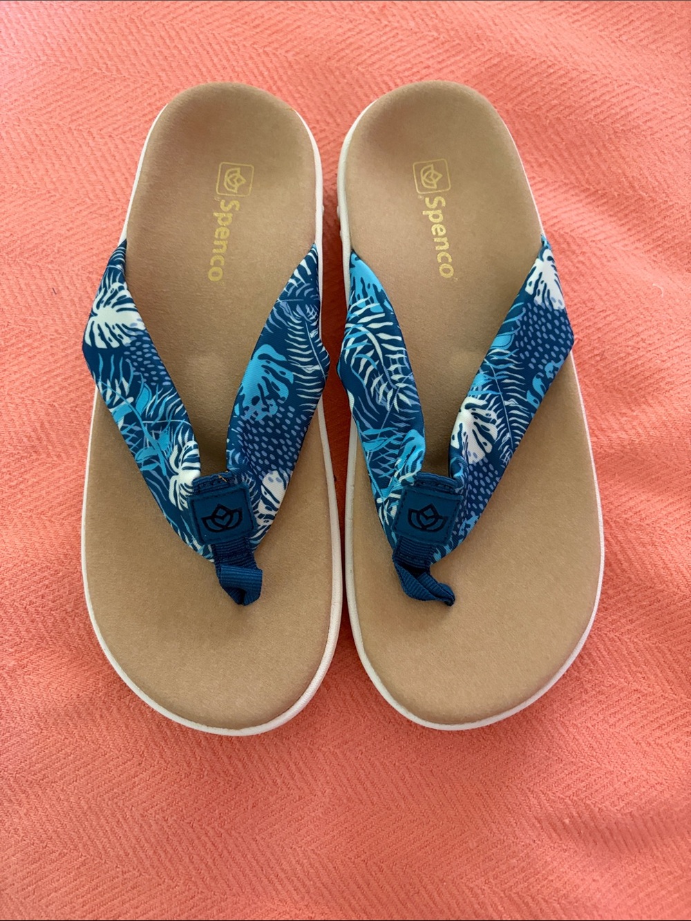 Spenco Women's Blue Tropical Fabric Strap Sandals